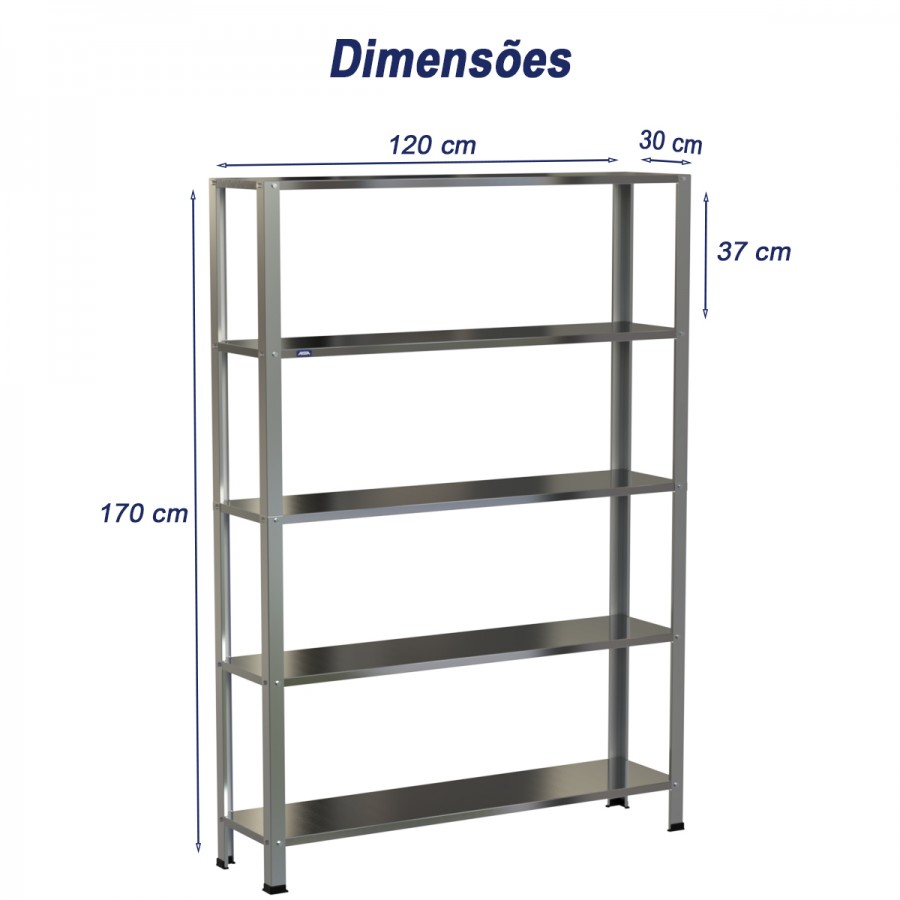 Estante Armário Prateleira Inox 5 Bandejas 300 X 1200 Aisa